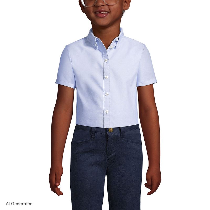 Lands' End Kids Short Sleeve Oxford Dress Shirt - 10 - Blue
