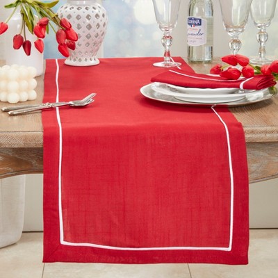 Red Polyester Winter Table Runner with White Border, 70x16 in