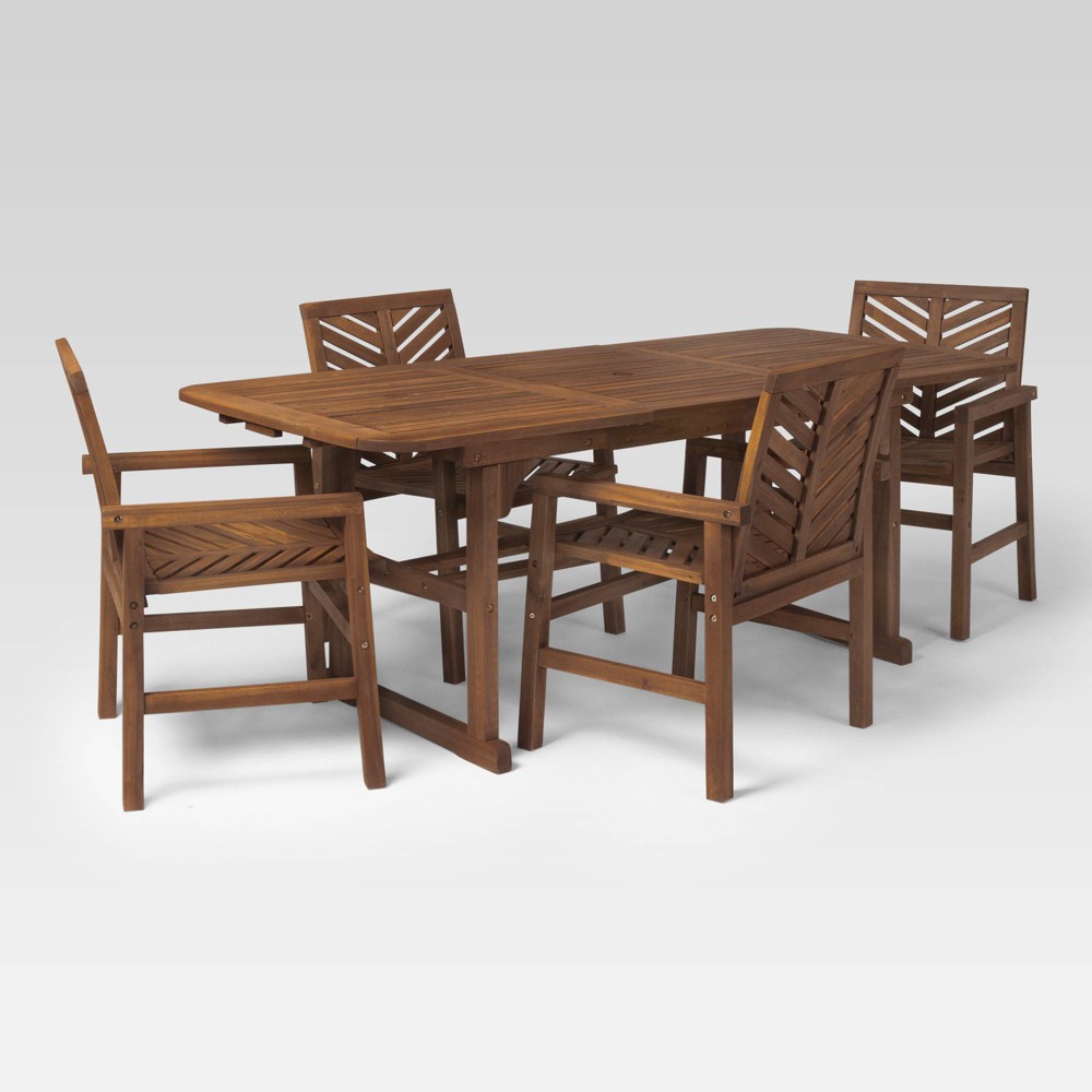 Photos - Garden Furniture 5pc Slatted Extendable Acacia Wood Patio Dining Set: Weather-Resistant, Um