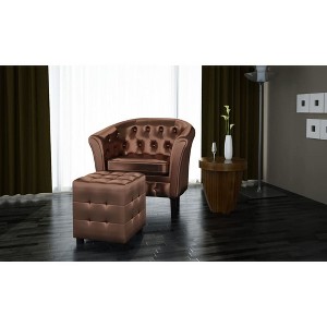 vidaXL Tub Chair with Footstool Faux Leather Lounge Arm Chair - Brown - 1 of 4