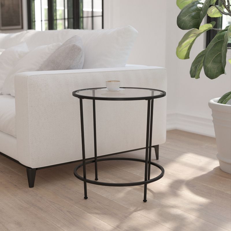 Emma and Oliver Glass Living Room Coffee Table with Round Metal Frame, 2 of 3
