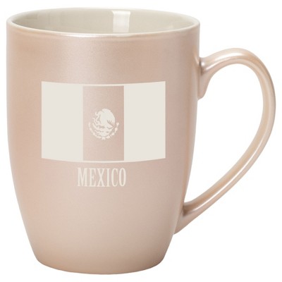 Elanze Designs Mexico Mexican Flag 10 Ounce Ceramic Laser-Etched Engraved Drinkware Mug, Metallic Precious Pearl