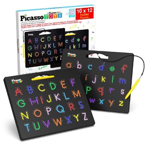 PICASSO-TILES Magnetic Alphabet Board 12x10 in Dual Sided Learning Pad, Letter Tracing Writing Tool with Stylus Pen, Reusable Erasable Toy for Kids - 1 of 4
