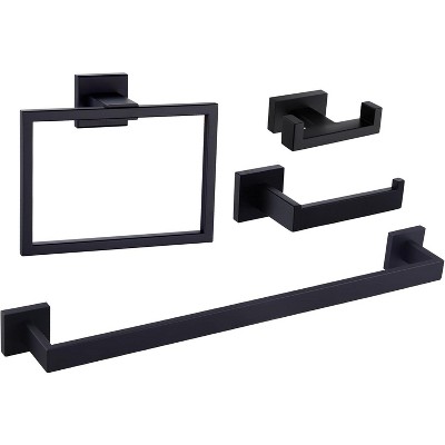 Mixxidea Square Towel Ring Bundle with Double Towel Hook, Toilet Paper Holder, Towel Bar