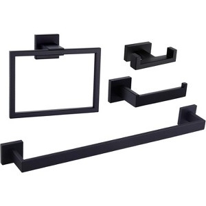 Mixxidea Square Towel Ring Bundle with Double Towel Hook, Toilet Paper Holder, Towel Bar - 1 of 3