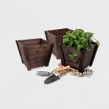 3pc Square Tapered Wooden Planters Brown - Leisure Season