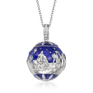 Ross-Simons Blue Enamel Nativity Pendant Necklace With White Topaz in Sterling Silver Size 18 - 1 of 4