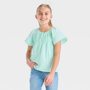 Girls' Short Sleeve Embroidered Woven Top - Cat & Jack™ - 1 of 3