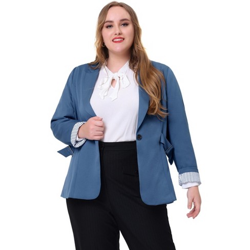 Agnes Orinda Women's Plus Size Work Fashion Notched Lapel Formal Blazer  Gray Blue 3x : Target