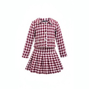 Burgundy Houndstooth Jacket and Pleated Skirt Set Mia Belle Girls - 1 of 4