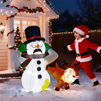Angel Sar 3.5FT Inflatable Snowman & Reindeer Christmas Decoration, LED Lighted Blow Up Yard Decor with Playful Design, Outdoor Indoor Holiday Display