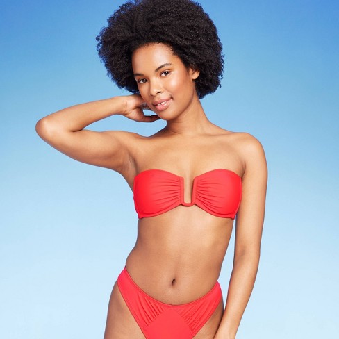 Women's Center Front U-wire Bandeau Bikini Top - Wild Fable™ Red Xxs :  Target