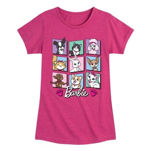 Girls' - Barbie - Pet Grid Fitted Short Sleeve Graphic T-Shirt - 1 of 4