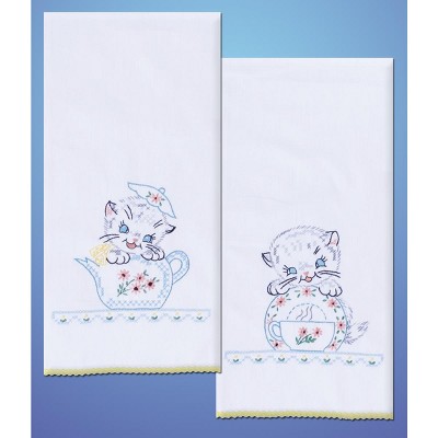 Tobin Stamped For Embroidery Kitchen Towels 17"X30" 2/Pkg-Kittens