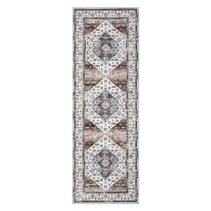 2 x 6 ft Polyester Imitation  Dark Red Rectangular Hallway Bathroom Entryway Kitchen Office Foldable Flower Printed  Washable Area Rug - 1 of 4