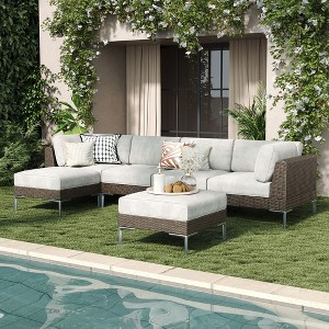 LayinSun Wicker Rattan Patio Furniture Set, Deep Seating Outdoor Modular Sectional Sofa Conversation Set with Thick Cushions - 1 of 4