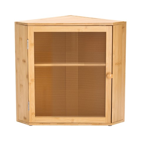 VEVOR Corner Bread Box for Kitchen Counter, Double Layer Large Capacity Bamboo Bread Storage Container, Farmhouse Wooden Breadbox, Brown