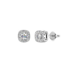 Gilded Lab-Grown Diamond Sterling Silver & 14KT Yellow Gold-Plated Silver Stud Earrings for Women, Cushion Halo Shaped, 1/4, 1/2, 1 Carat Total Weight - 1 of 4