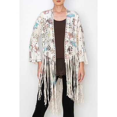 Women's Lace And Crochet Jacket With Fringe - Origami