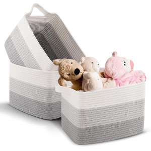 Cheer Collection Cotton Rope Storage Baskets – Set of 3 Durable Woven Bins for Laundry, Toys, Towels for Home Organizing - 1 of 4