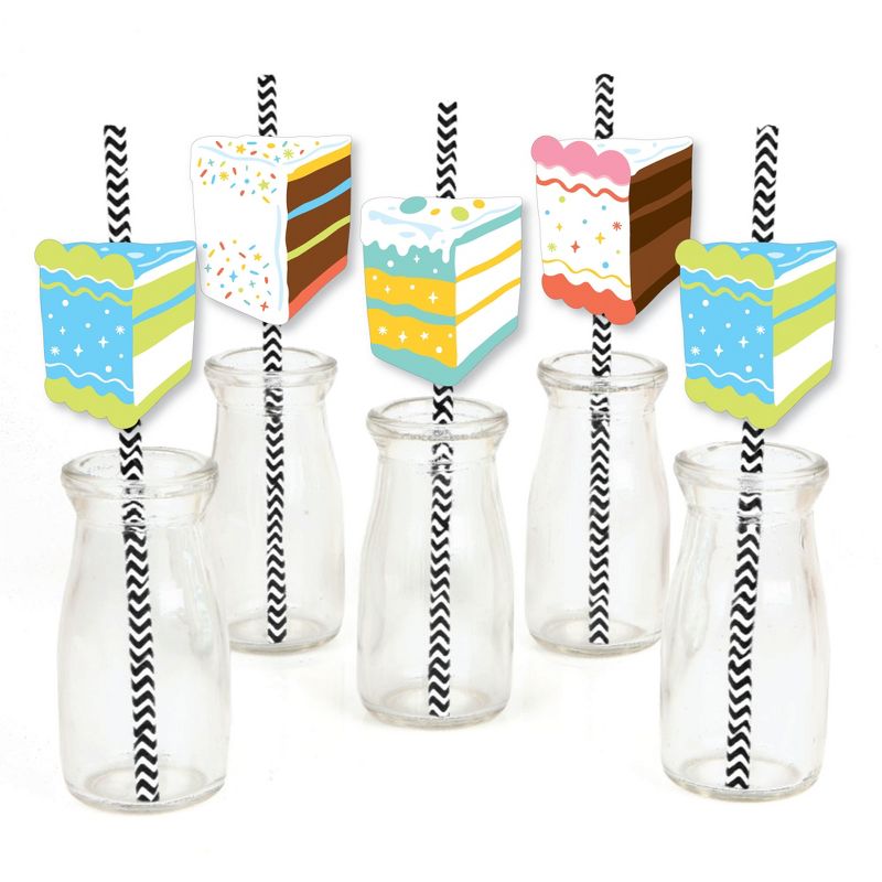 Big Dot of Happiness Cake Time - Paper Straw Decor - Happy Birthday Party Striped Decorative Straws - Set of 24, 1 of 7
