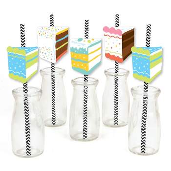 Big Dot of Happiness Cake Time - Paper Straw Decor - Happy Birthday Party Striped Decorative Straws - Set of 24