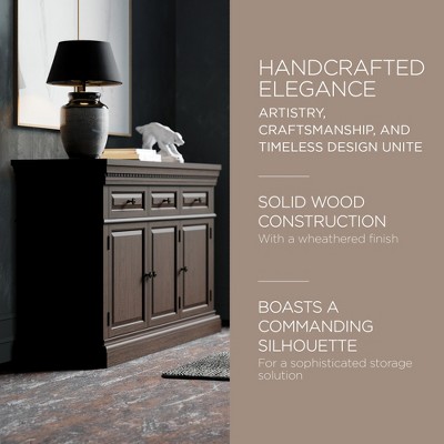 Theo Antiqued Brown Wooden Sideboard with Raised Panel Doors