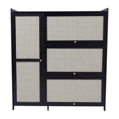YIYIBYUS Bamboo Rattan Shoe Cabinet with Doors Shoe Rack, Black