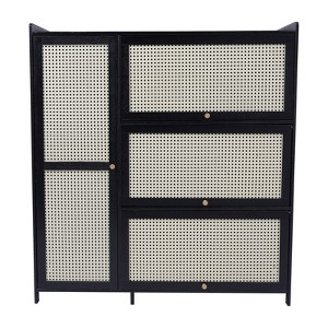 YIYIBYUS Bamboo Rattan Shoe Cabinet with Doors Shoe Rack, Black - 1 of 4