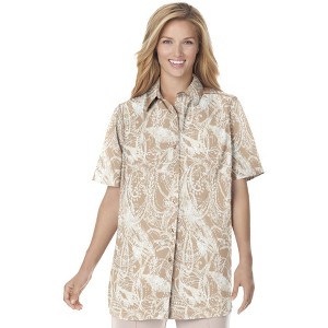 Woman Within Plus Size Short-Sleeve Peachskin Button-Front Shirt - 1 of 4