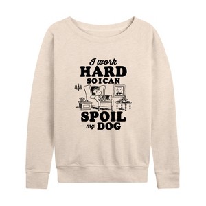Women's - Peanuts - Work Hard To Spoil My Dog Lightweight French Terry Wide Neck Long Sleeve Shirt - 1 of 4