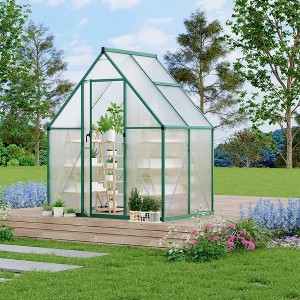 6X4FT Polycarbonate Greenhouse, Heavy Duty Aluminum Walk-In Greenhouses with Adjustable Roof Vent, Outdoor Plant Greenhouse for Garden - 1 of 4