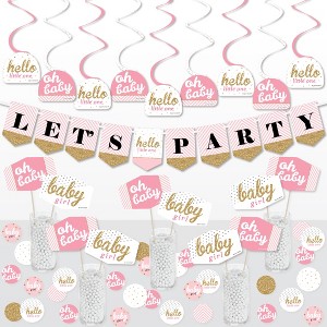 Big Dot of Happiness Hello Little One - Pink and Gold - Girl Baby Shower Supplies Decoration Kit - Decor Galore Party Pack - 51 Pieces - 1 of 4