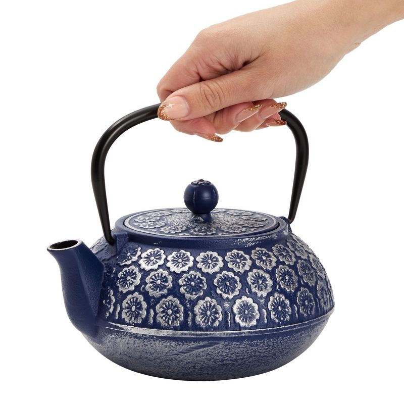 Juvale Cast Iron Tea Pot with Stainless Steel Loose Leaf Infuser, Blue, 34 oz, 5 of 9