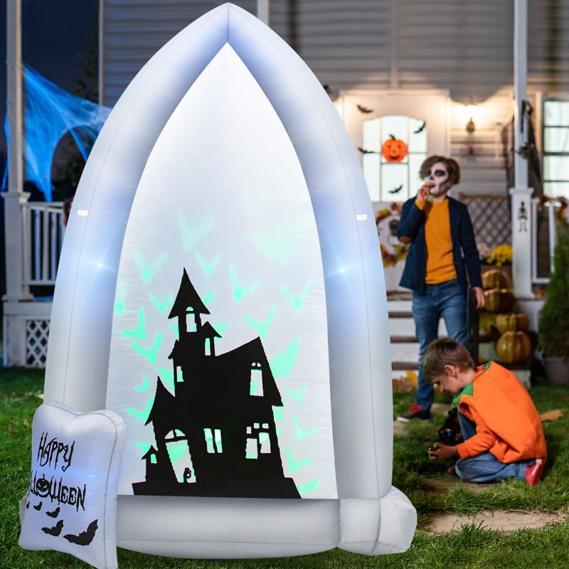 Tangkula 7FT Halloween Inflatable Decoration Outdoor Blow Up Tombstone w/ Waterproof Air Blower Built-in LED Lights, 4 of 11