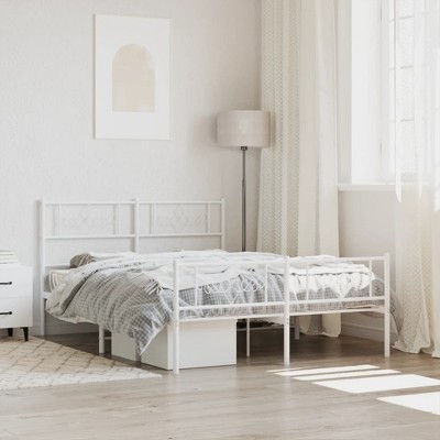 vidaXL Metal Bed Frame with Headboard and Footboard White 53.1 in.x74.8 in.