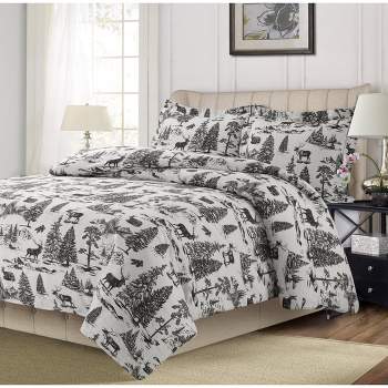 Mountain Toile Cotton Flannel Printed 3pc Oversized Duvet Set - Tribeca Living