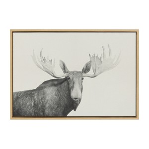 Kate and Laurel Sylvie Moose 2 crop BW Framed Canvas by Emiko and Mark Franzen of F2Images, 23x33, Natural - 1 of 4