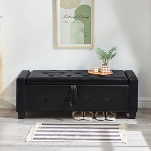 Gulches 48inch Ottoman Bench with Storage Upholstered Tufted Faux Leather PU for Bedroom Living Room Hallway Black - 1 of 4