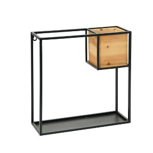 Storied Home Metal Wall Shelf with Wood Box, Black - 1 of 4