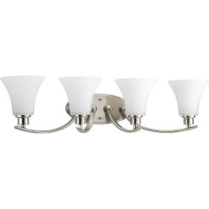 Progress Lighting Joy Collection 4-Light Bath Fixture, Brushed Nickel, White Etched Glass Shades - 1 of 4