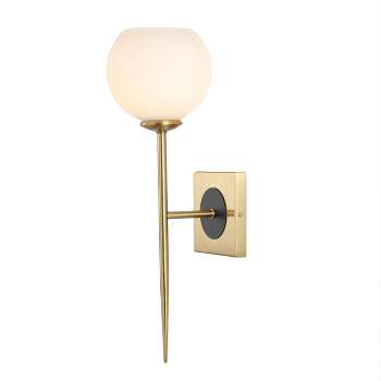 6" 1-Light Sylvie Coastal French Country Iron LED Sconce Brass Gold/White - JONATHAN Y