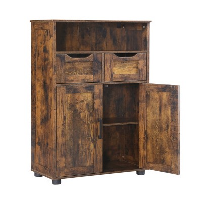 GlasFlength Decorative Storage Cabinets Modern Accent Storage Cabinet with 2 Doors Free standing Cabinet for Living Room, Brown, 23.6"*11.8"*42.5"