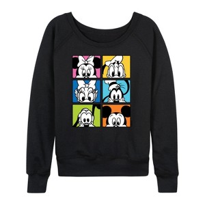 Women's - Disney - Mickey Minnie Goofy Pluto Donald and Daisy Lightweight French Terry Wide Neck Long Sleeve Shirt - 1 of 4