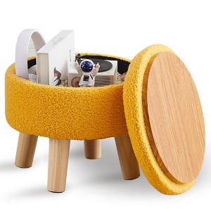 ChicFurnit Ottomans and Benches Storage Ottoman Round Footstool Foot Rest Footstool with Wood Legs for Living Room, Yellow, 13.39"*13.39"*6.89" - 1 of 4