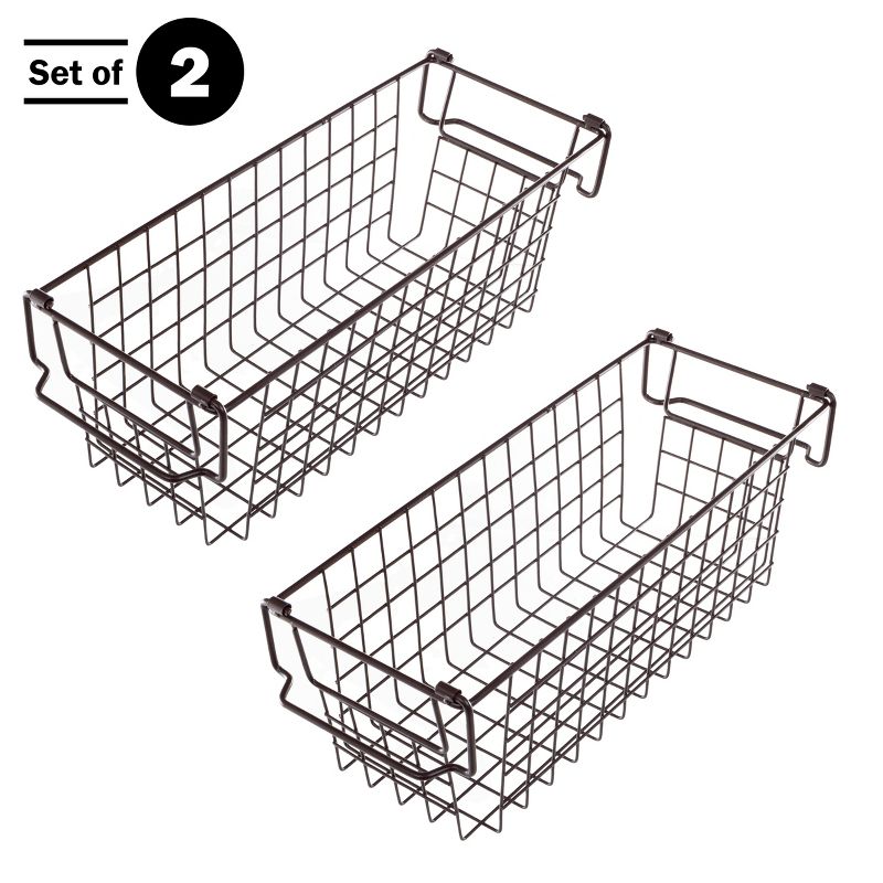 Home-Complete Set of 2 Wire Storage Bins - Shelf Organizers with Handles for Toy, Kitchen, Closet, and Bathroom, 2 of 11
