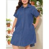 Agnes Orinda Women's Plus Size Short Sleeve Button Down Pockets Midi Denim Dress - 2 of 4