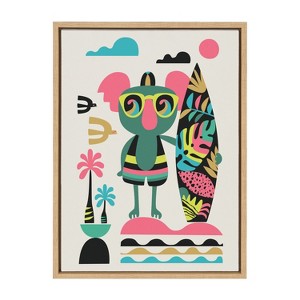 Kate and Laurel Sylvie Mid Century Modern Surf Koala Framed Canvas by Rachel Lee of My Dream Wall, 18x24, Natural - 1 of 4