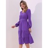 INSPIRE CHIC Women's V Neck Lantern Sleeve Ruffle Flowy A-Line Elegant Midi Dress - 4 of 4