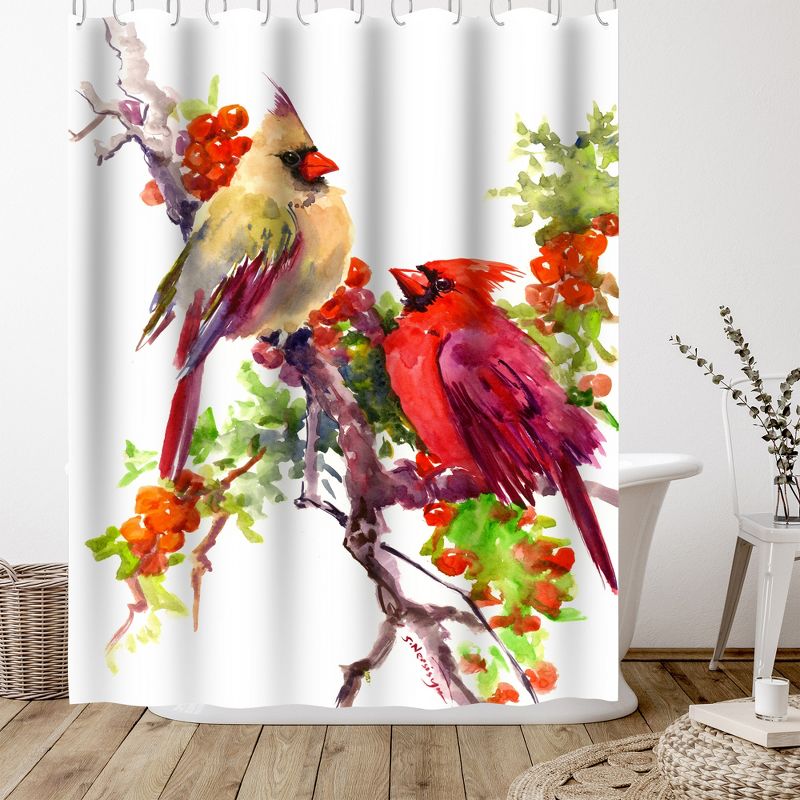 Americanflat 71" x 74" Shower Curtain, Cardinal Birds Suren by Suren Nersisyan, 5 of 9